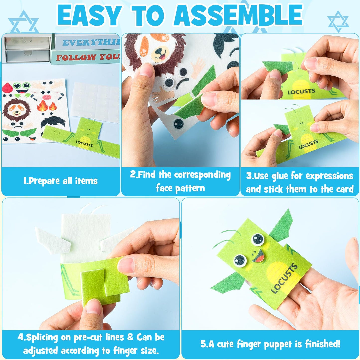 COcnny Passover Plagues Finger Puppets - 30pcs DIY Passover Toy Ten Plague Felt Hand Puppet Making Kit for Kids, Make Your Own A