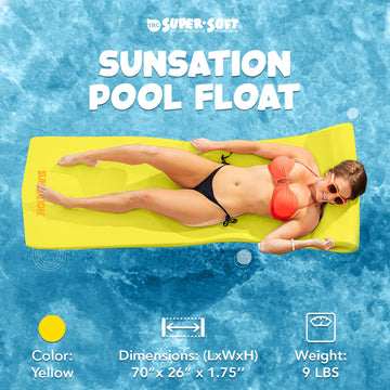 TRC Recreation Sunsation 1.75 Thick Vinyl Coated Foam Swimming Pool Float Mat mature-themed Lounger with Built-In Roll Pillow Yellow