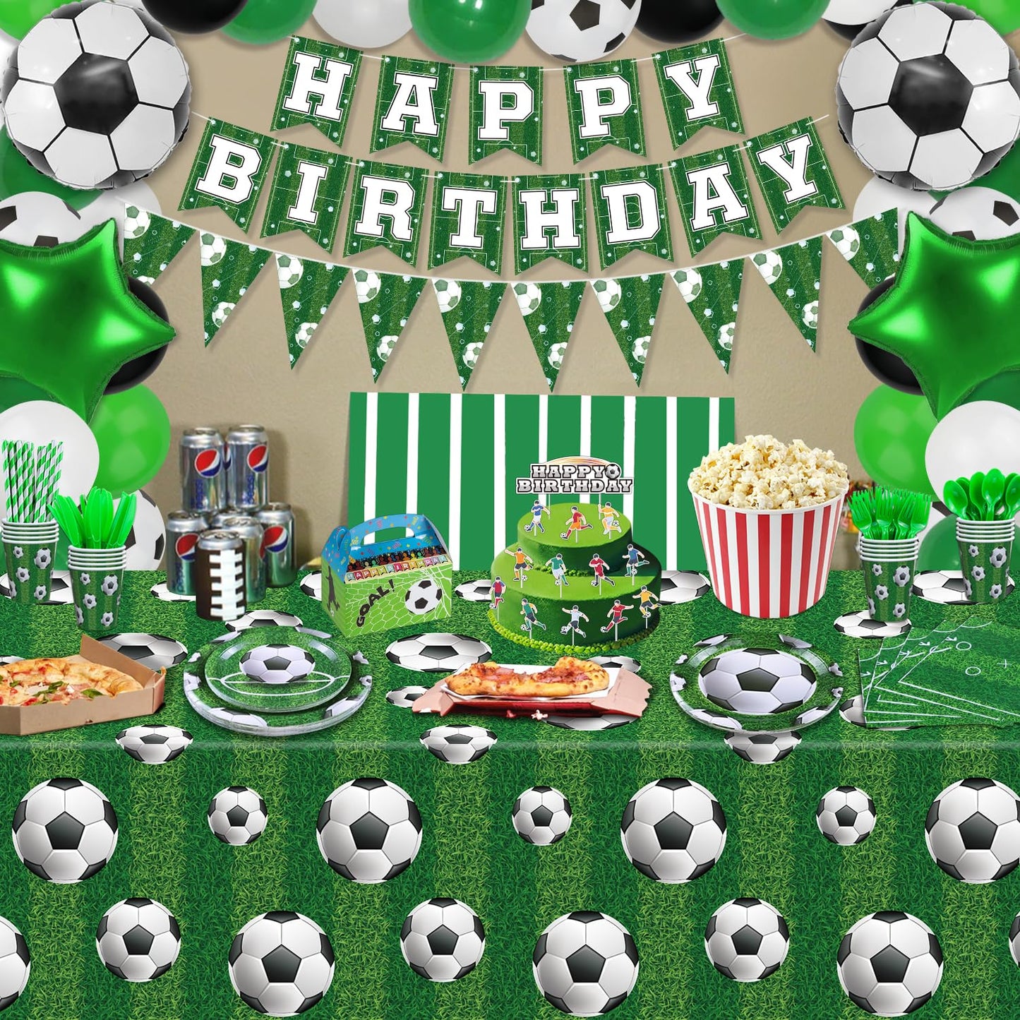 233 Pack Soccer Party Supplies Soccer Party Decorations Boys Sports Theme Birthday Decor Soccer Theme Tableware Set - Soccer Pla