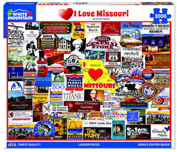 White Mountain 1000 Piece Jigsaw Puzzle - I Love Missouri, Gateway Arch, Kansas City Zoo, Engineered Wood