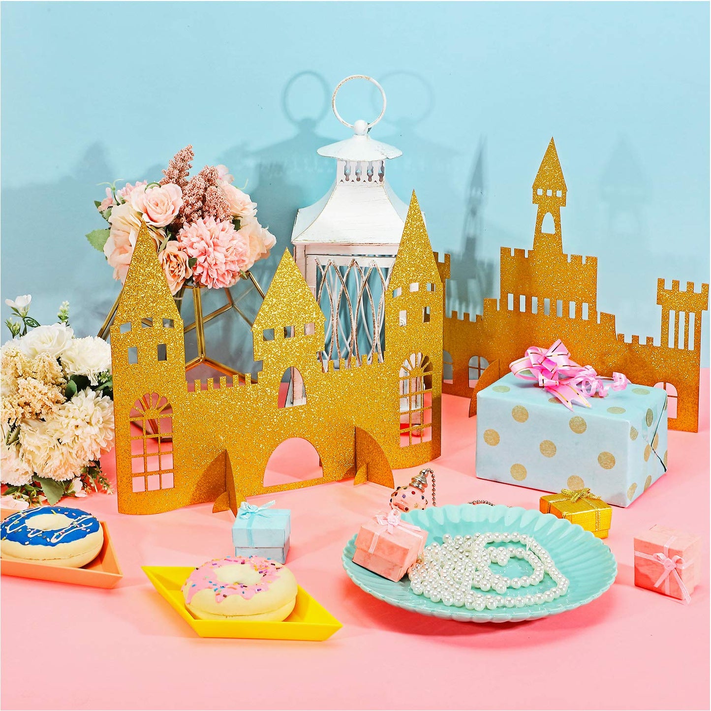 Gejoy 4 Pieces Castle Table Centerpiece Glitter Princess Theme Castle Centerpiece For Birthday Baby Shower Princess Party Table Decorations