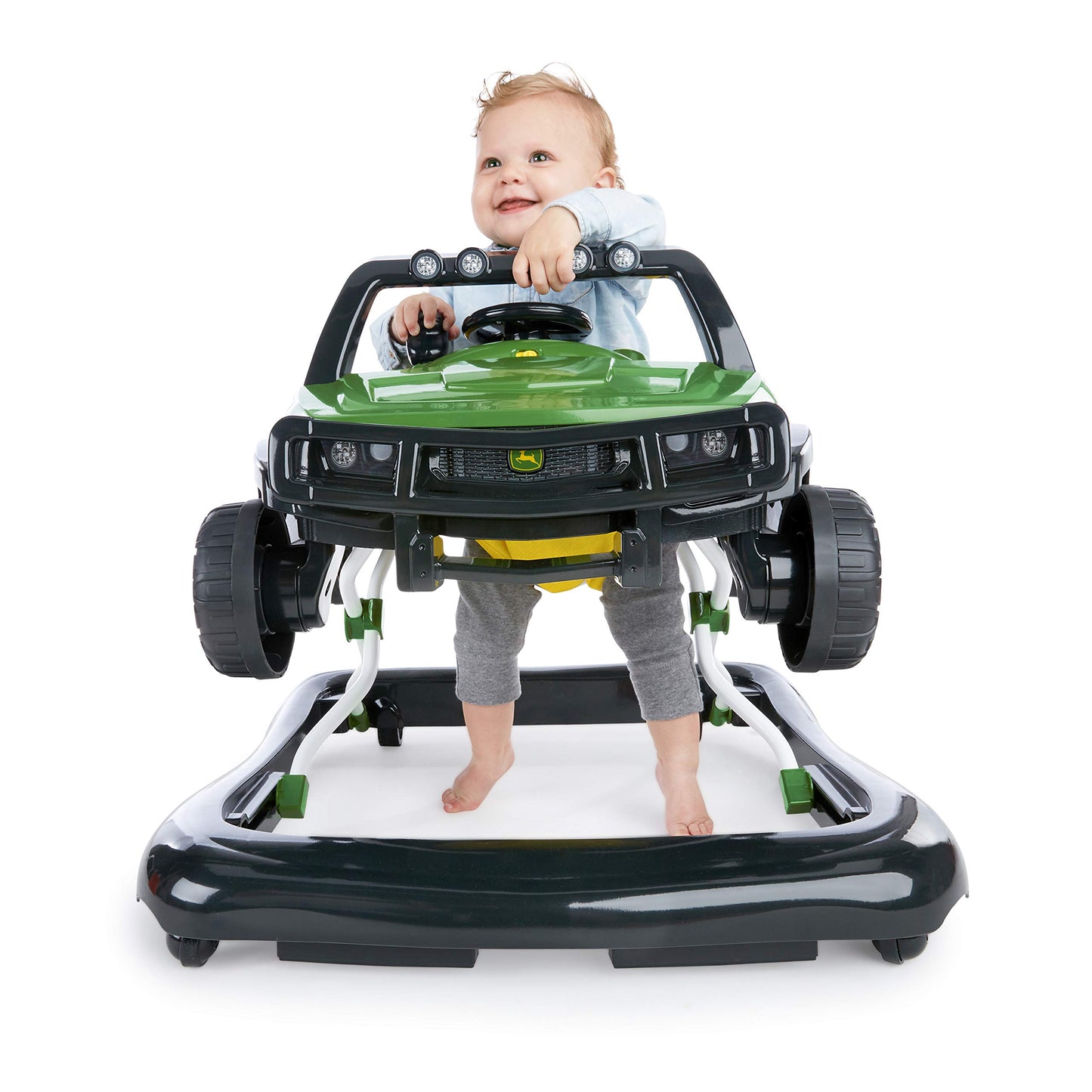 Bright Starts John Deere 4-In-1 Gator Green Baby Activity Center & Push Walker With Removable Interactive Steering Wheel Toy, 6 Months And Up