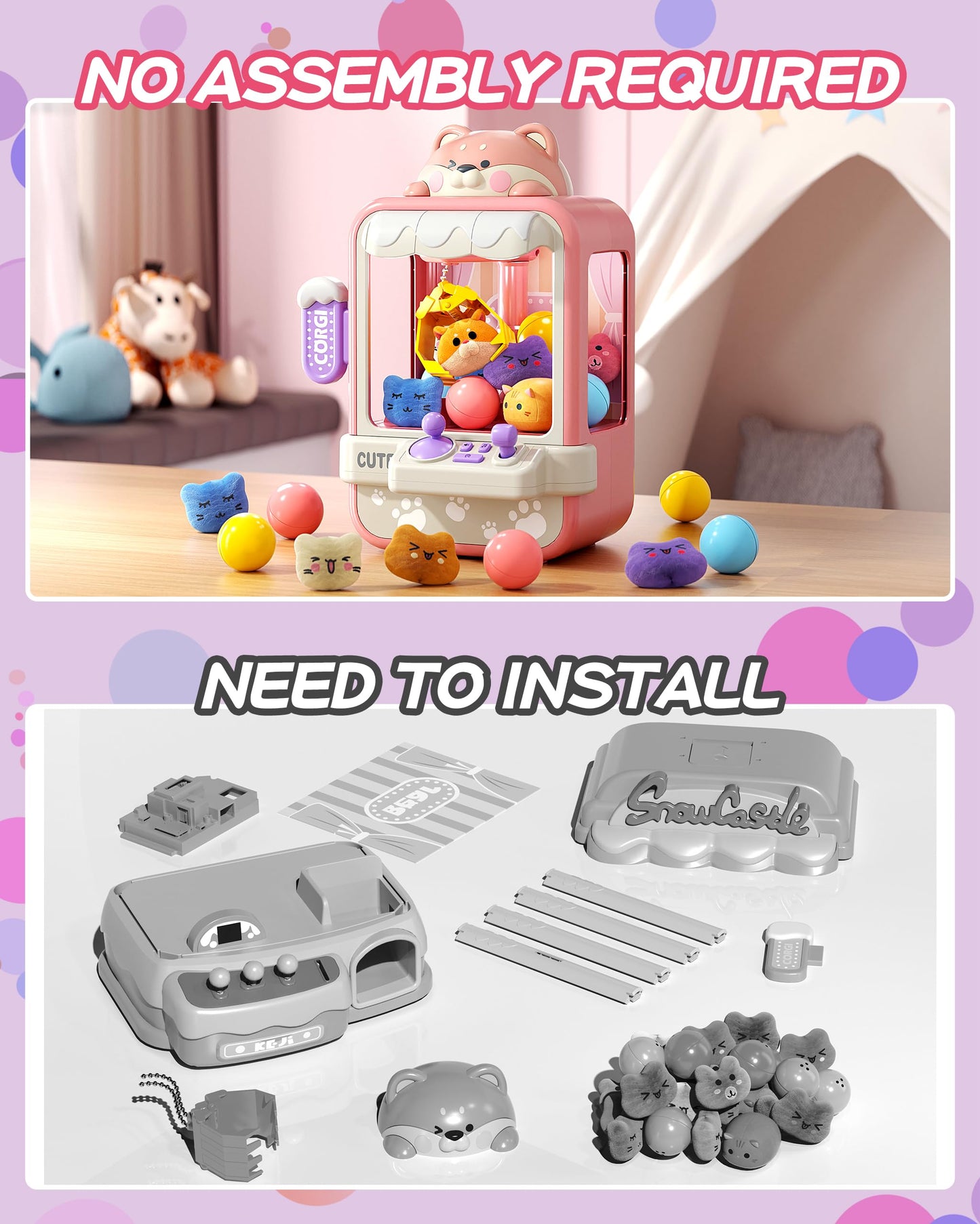 Jovow Claw Machine For Kids, Mini Vending Machine With Music, Prize Dispenser Toys For Girls And Boys, Electronic Claw Game Machine For Party Birthdays, Includes 35 Mini Toys (Small)