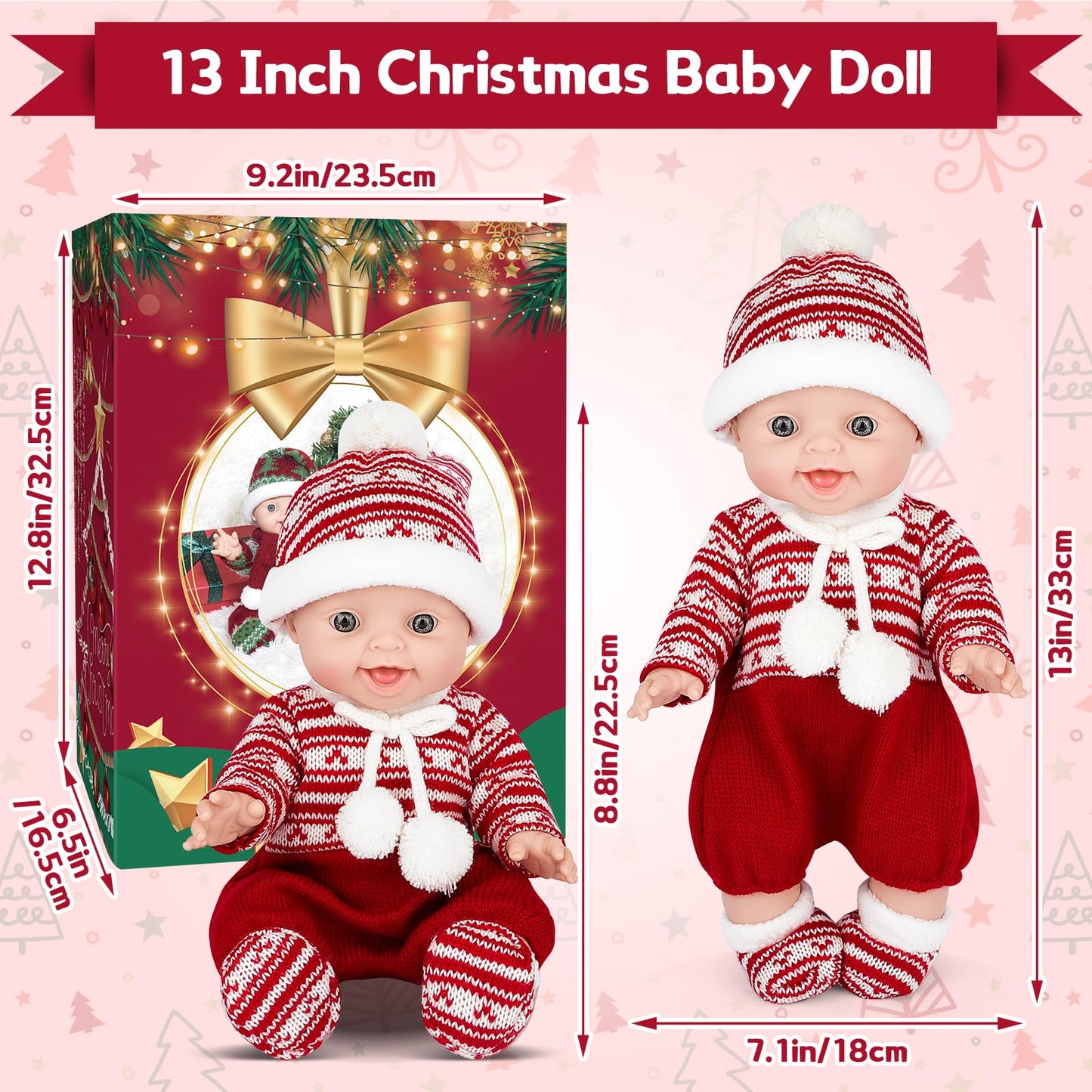 Deao Christmas Baby Doll Toys 13 Inch Newborn Cute Baby Doll With Christmas Clothes Hat And Socks,Baby’S First Christmas Doll Christmas Holiday Toy For Boys & Girls,Infants And Toddler