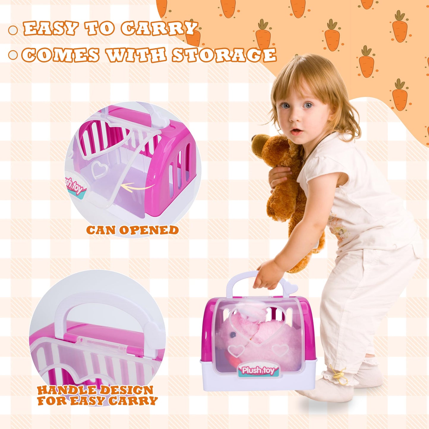 Doctor Kit For Girls -Vet Play Sets For Kids, Pretend Play Doctor Set With Pet Cage And Bunny Toy, Doctor Play Gift For Kids Tod