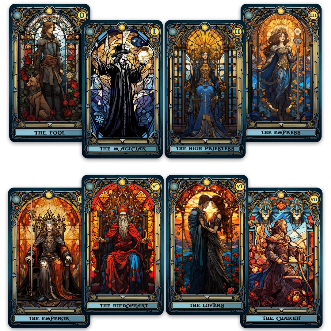 CRAFTERIAN Stained Glass Tarot Cards 78 Tarot Deck with Foil Edges Original Tarot Cards for Beginners and Experts with Guide Book Fortune Telling Game Divination Tools for All Skill Levels.-New
