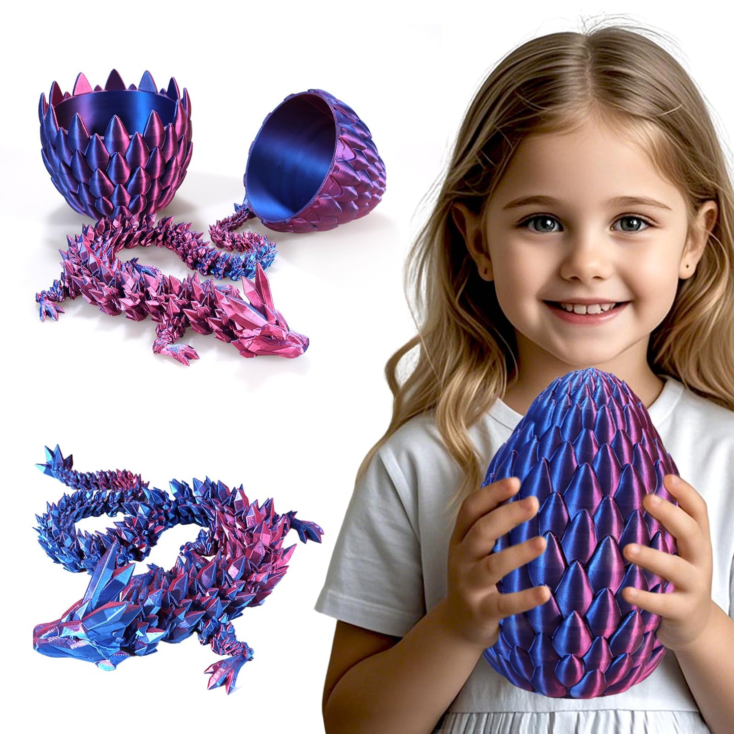 3D Printed Dragon,Dragon Eggs With Dragon Inside,Surprise Dragon Egg Toy,19'' Full Articulated Crystal 3D Dragonls(Giant Dragon