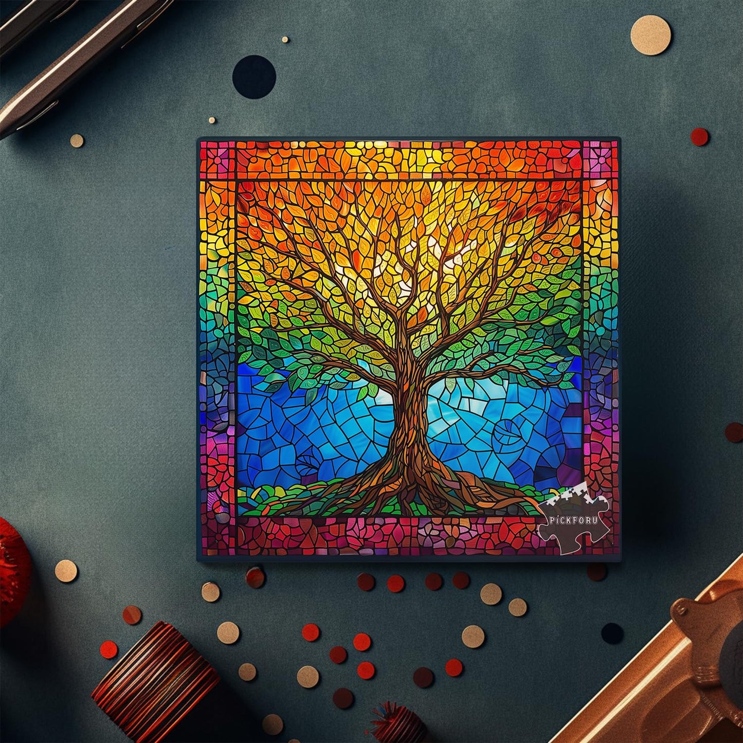 Pickforu Stained Glass Puzzles For Adults 1000 Pieces And Up, Mosaic Tree Of Life Puzzle Unique Rainbow Puzzles, Colorful Difficult Jigsaw Puzzles For Adults