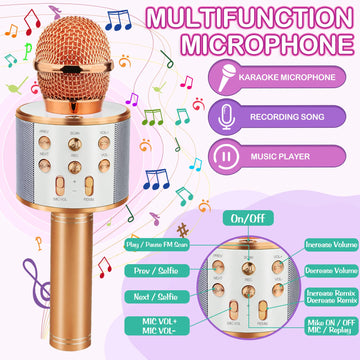 Viposoon Kids Toys For 5 6 7 8 9 Year Old Girls, Handheld Bluetooth Karaoke Microphone For Kids Gifts For Teenage Girls Christmas Birthday Gifts For 7-12 Year Old Girls Toys - Rose Gold