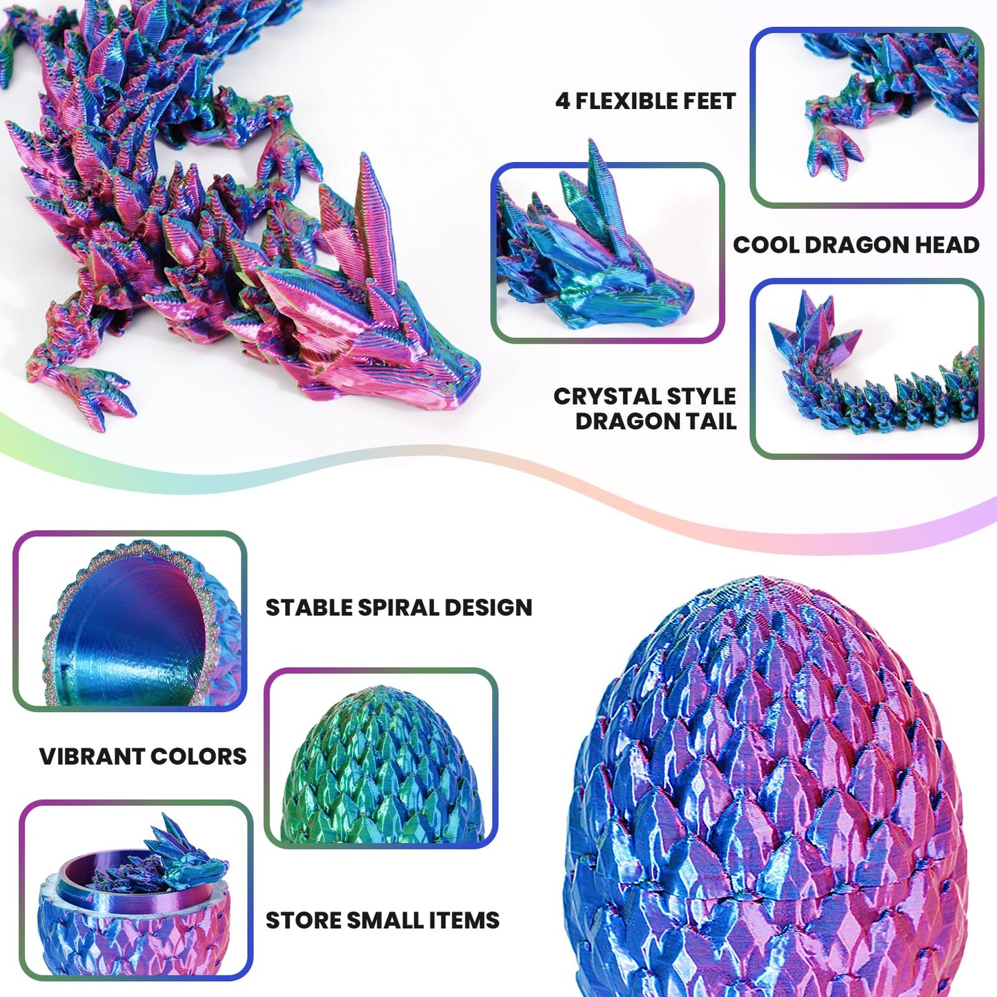 Yilcer 4Pcs 3D Printed Dragon Eggs With Dragon Inside Mini Dragon Egg Easter Eggs Articulated Dragon Easter Basket Stuffers Myst
