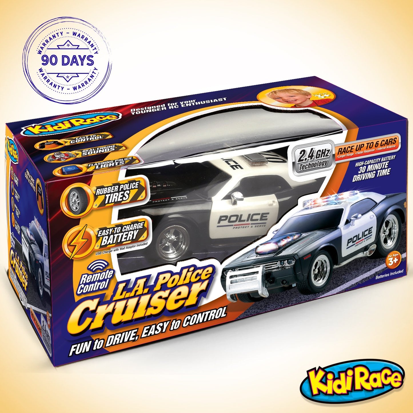 Rechargeable Police Car Remote Control Toy for Kids, Hobby Rc Cars Toys with Lights and Siren - Birthday Gift Ideas for Boy Age