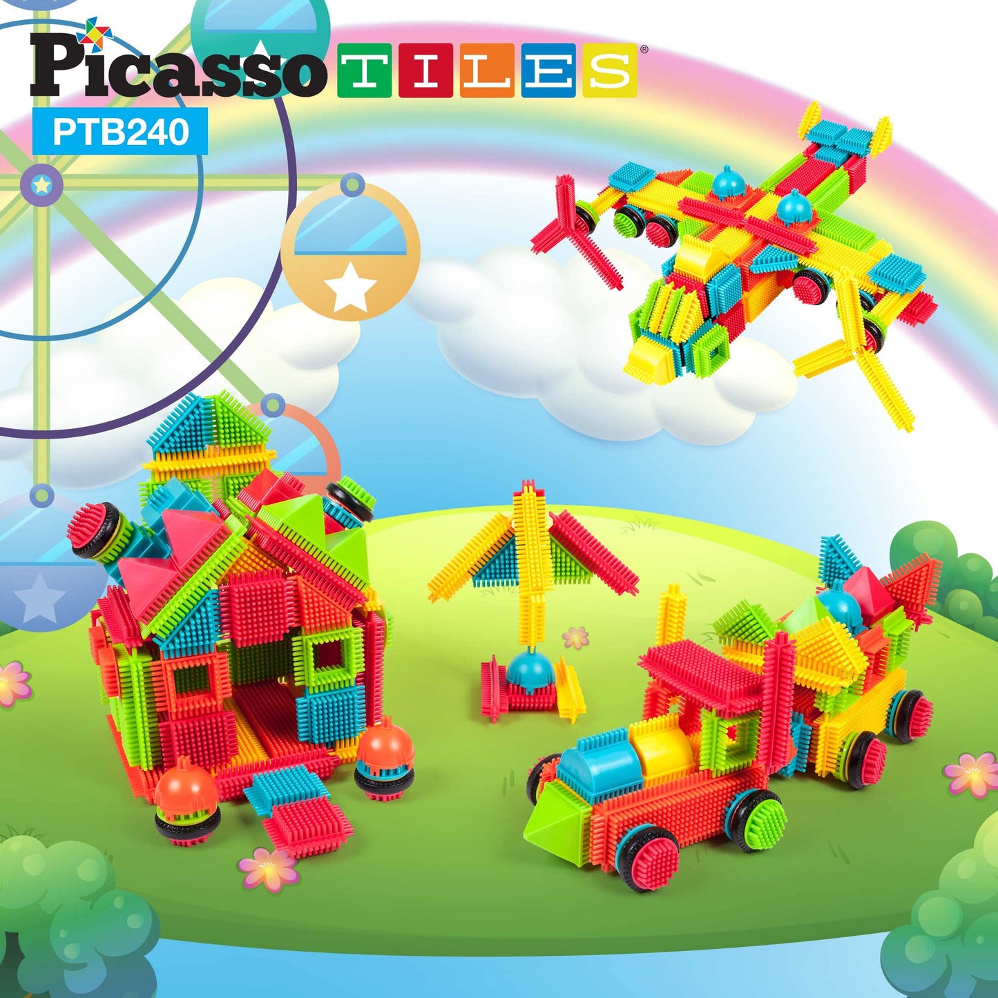 Picassotiles 240Pcs Hedgehog Interlocking Building Shape 3D Blocks, Steam Educational, Creative, Fun Construction Playset, Senso