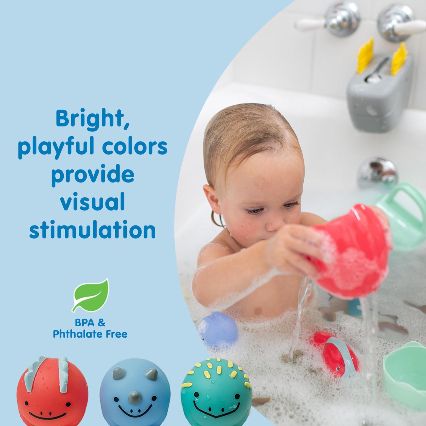 Dr. Browns CleanUp Float & Hatch Dino Eggs Multi-Use Interactive Bath and Pool Toy for Toddlers 6m+ BPA Free