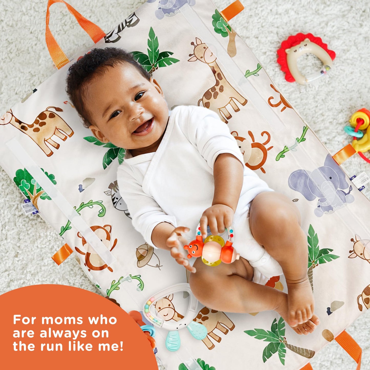 Move2Play, 8 Piece Baby Rattle And Tummy Time Mat Set | Rattling And Silicone Teething Toys | Babies Toy 3-6 Months | 3, 4, 5, 6 Month Old Must Have | Infant Gifts For Boys And Girls