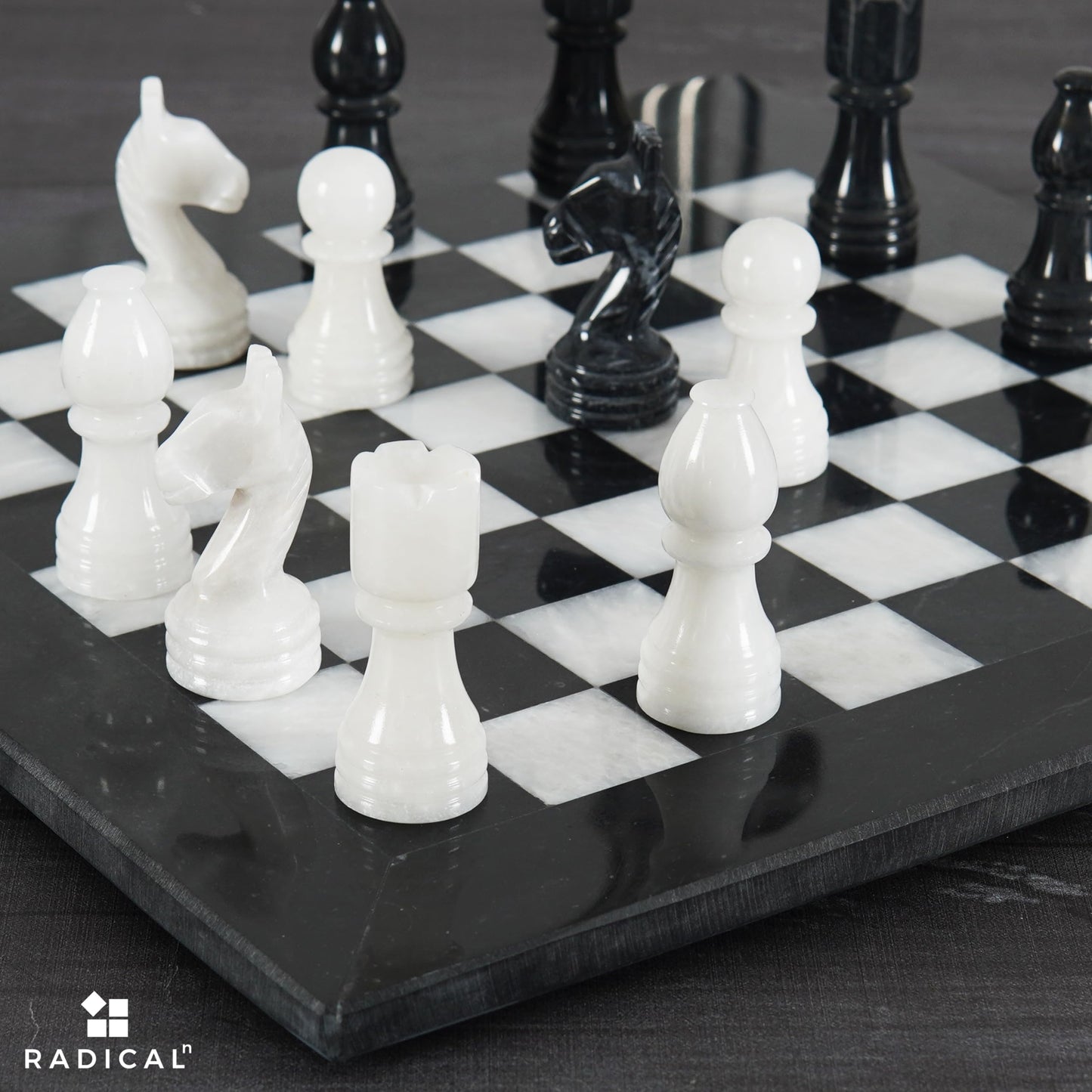 Radicaln Marble Chess Set 12' Inches Black & White Handmade Board Game 2 Player Classic Chess Sets For Adults- 1 Chess Board & 32 Chess Pieces - Chess Game
