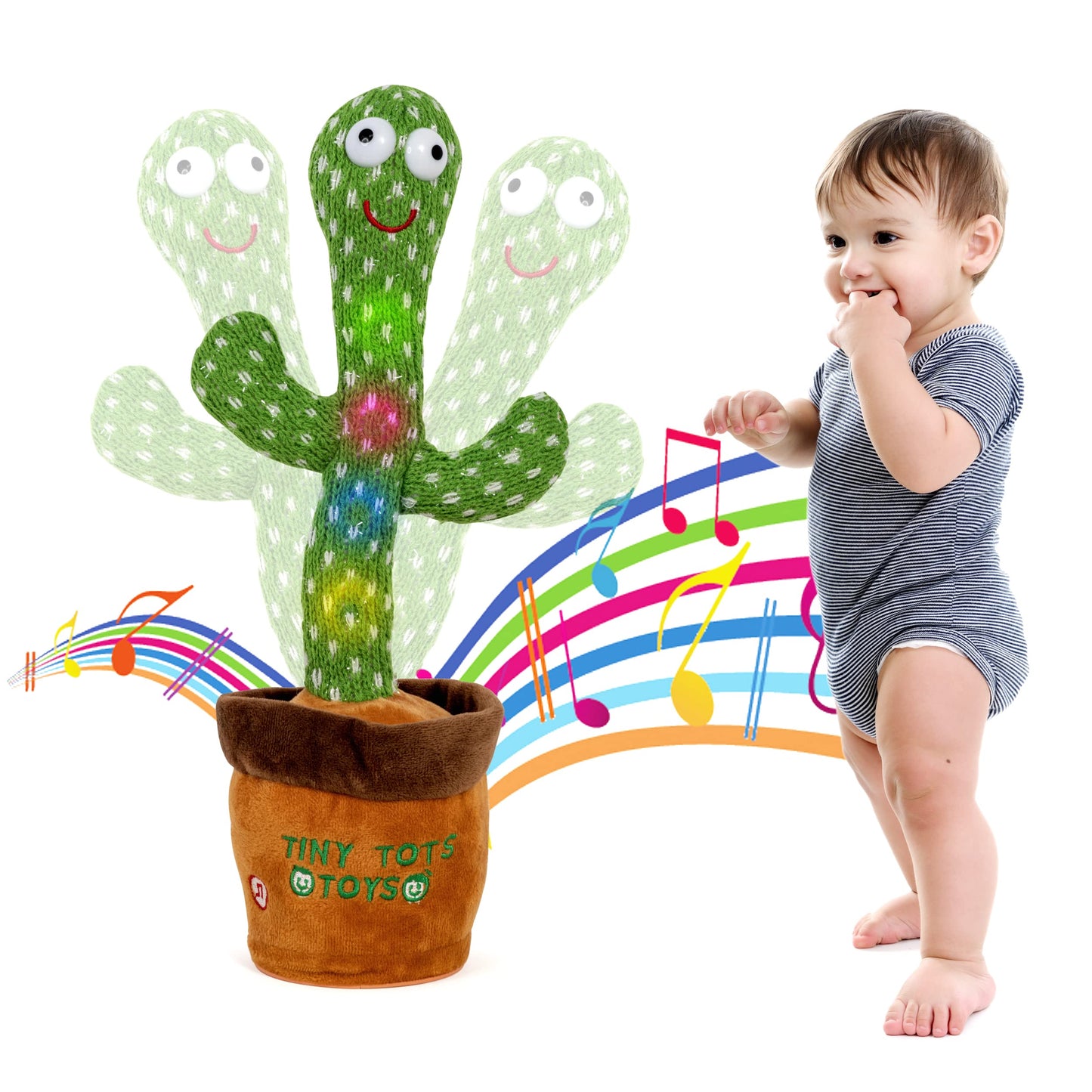 Tiny Tots Toys Dancing Cactus Mimicking Toy For Baby - Talking Cactus That Mimics And Sings - 125 Songs 35 Nursery Rhymes For Toddlers And Up | Repeats, Mimics And Wiggles With Dazzling Led Lights