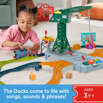 Thomas & Friends Motorized Toy Train Set, Talking Cranky Delivery With Track, Sounds & Phrases For Pretend Play Preschool Kids Ages 3+ Years