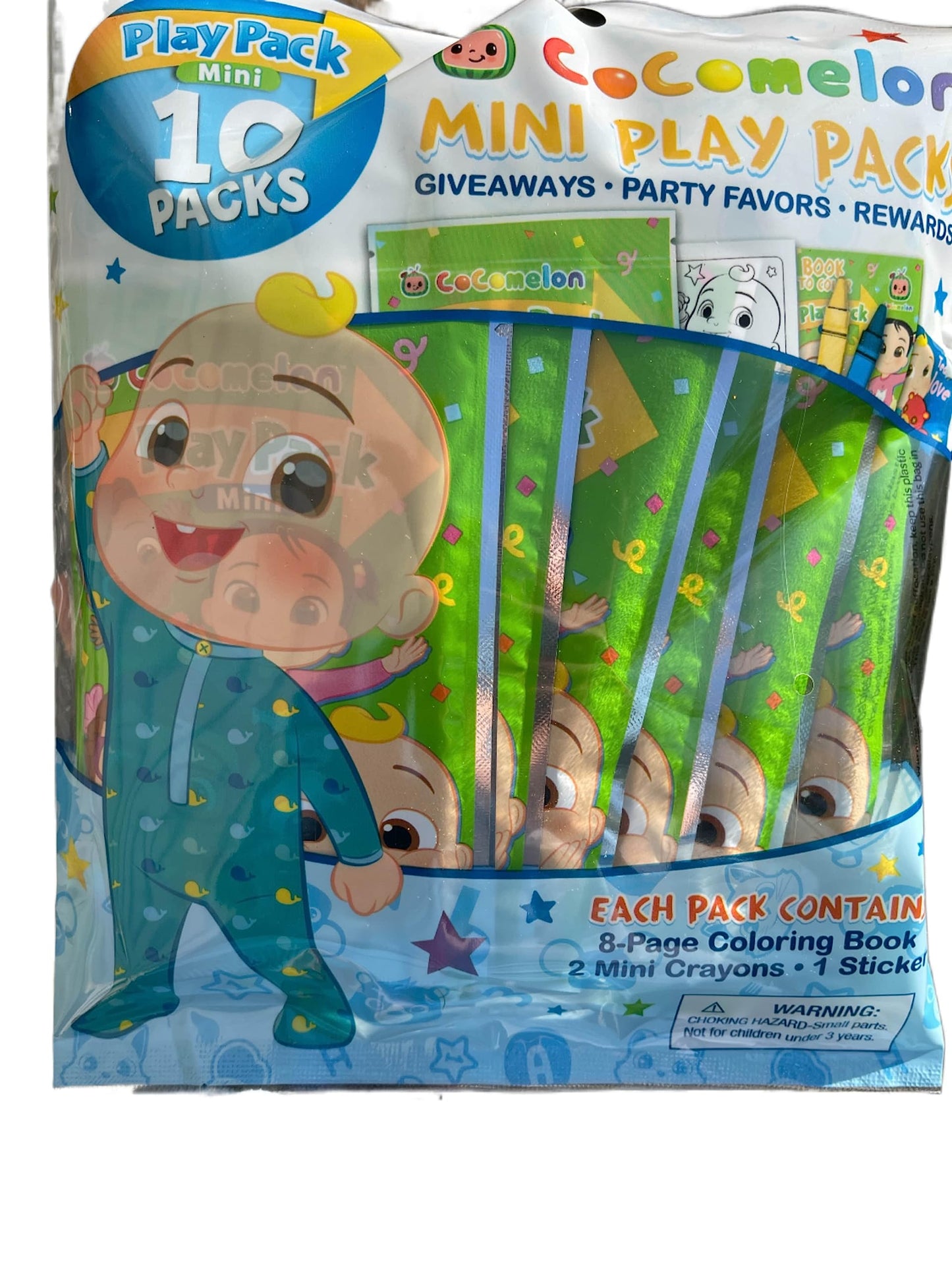 Cocomelon Play Packs | Cocomelon Party Favors | Coco Melon Mini Play Packs | Includes Mini Coloring Book, 2 Mini Crayons And A Sticker | 10-Pack | Officially Licensed