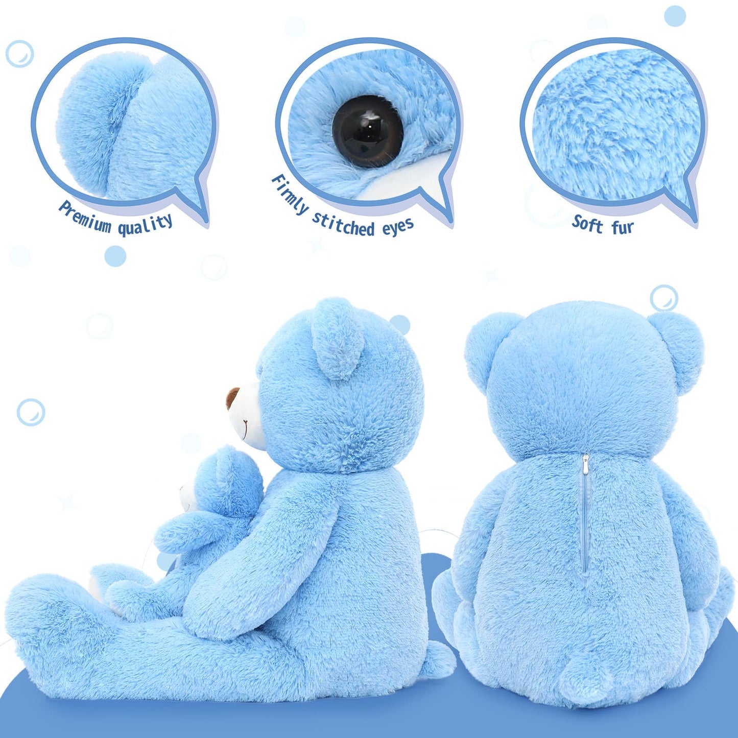 Morismos Giant Teddy Bear Stuffed Animals, Soft Big Mommy And Baby Bear, Large Teddy Bears Baby Shower For Girlfriend On Valentine Christmas 39 Inch, Blue