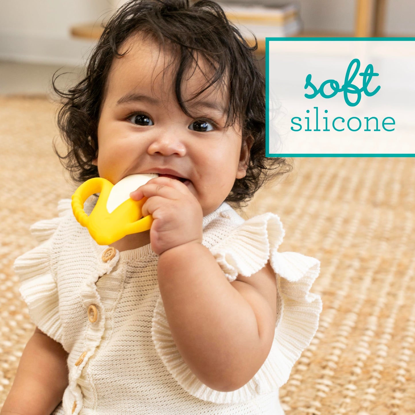 Infantino Lil' Nibbles Textured Silicone Baby Teether - Sensory Exploration And Teething Relief With Easy To Hold Handles, Yello