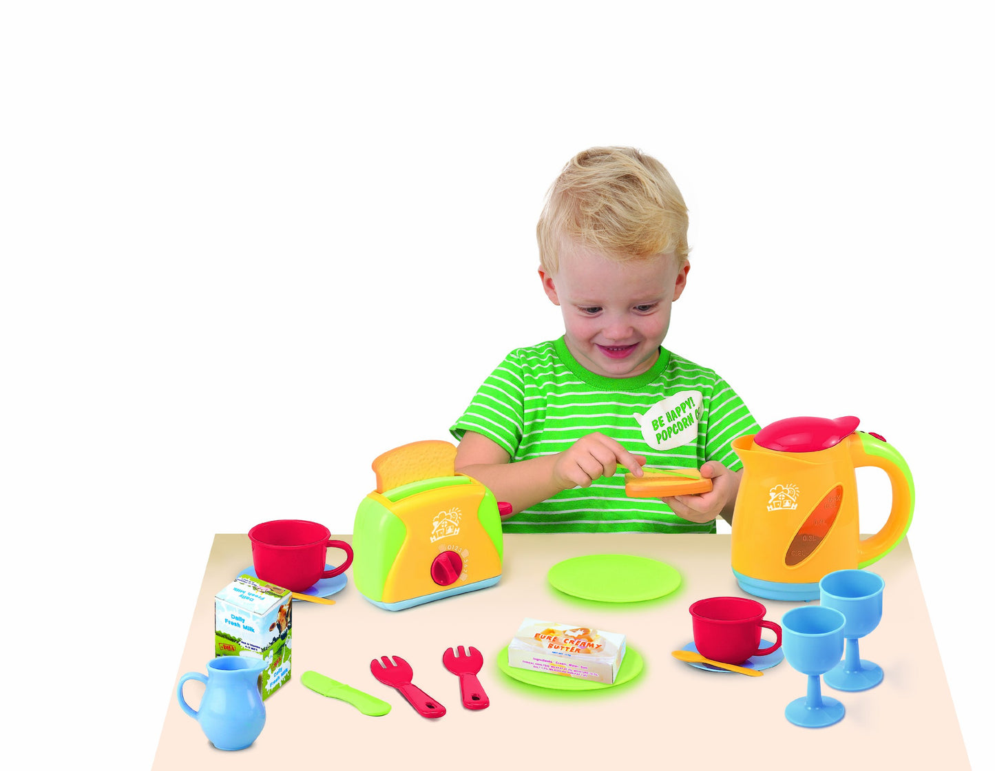 PlayGo 21 Pcs Breakfast Playset - Tea Maker & Toast Maker - Realistic Plastic Toy Cutlery- Tea Set - Toy Cooking Accessories - P