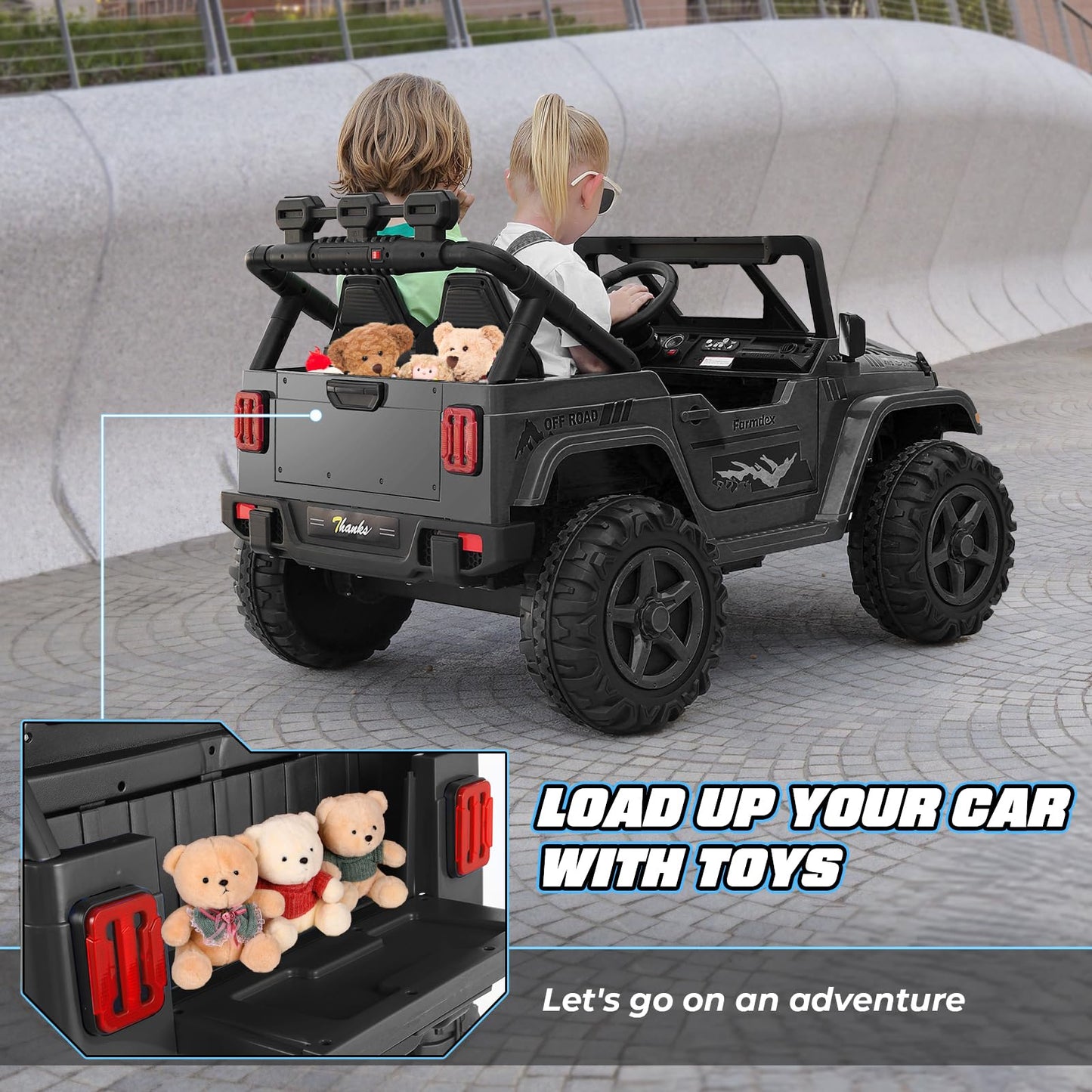 Hikole 24V 4X4 Ride On Toys For Big Kids - 4Wd/2Wd Switchable 2 Seater Power Car Wheels With Remote Control, 4X200W Motors, 5 Mph Max Speed, Music, Electric Car For Boys Girls, Black