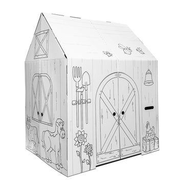 Easy Playhouse Barn - Kids Art & Craft For Indoor & Outdoor Fun, Color Favorite Farm Animals – Decorate & Personalize The Cardboard Fort, 32' X 26. 5' X 40. 5' - Made In Usa, Age 3+
