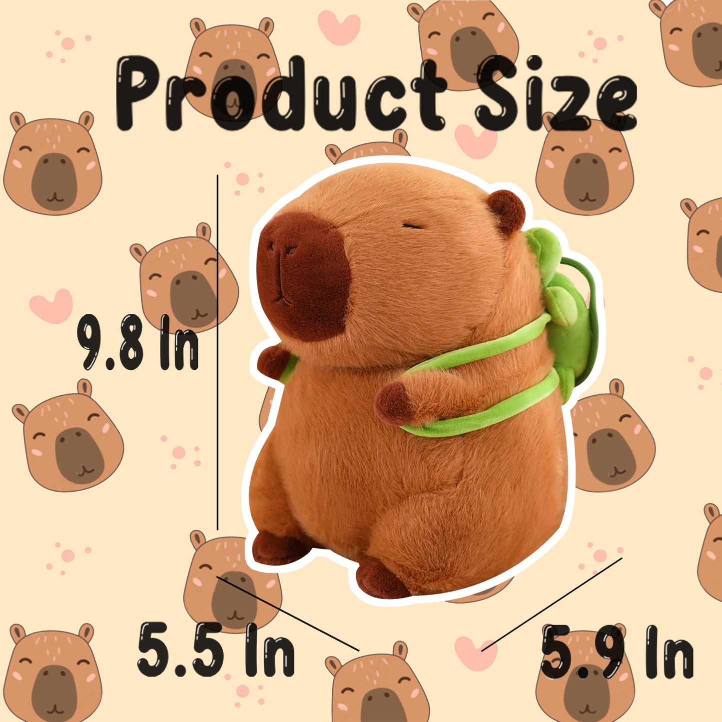 Kaizenjoy 9.8 Inch Capybara Plush Toy With Turtle Backpack, Cute Animal Plush, Cute Doll For Kids, For Girls/Boys, Anxiety Stuff