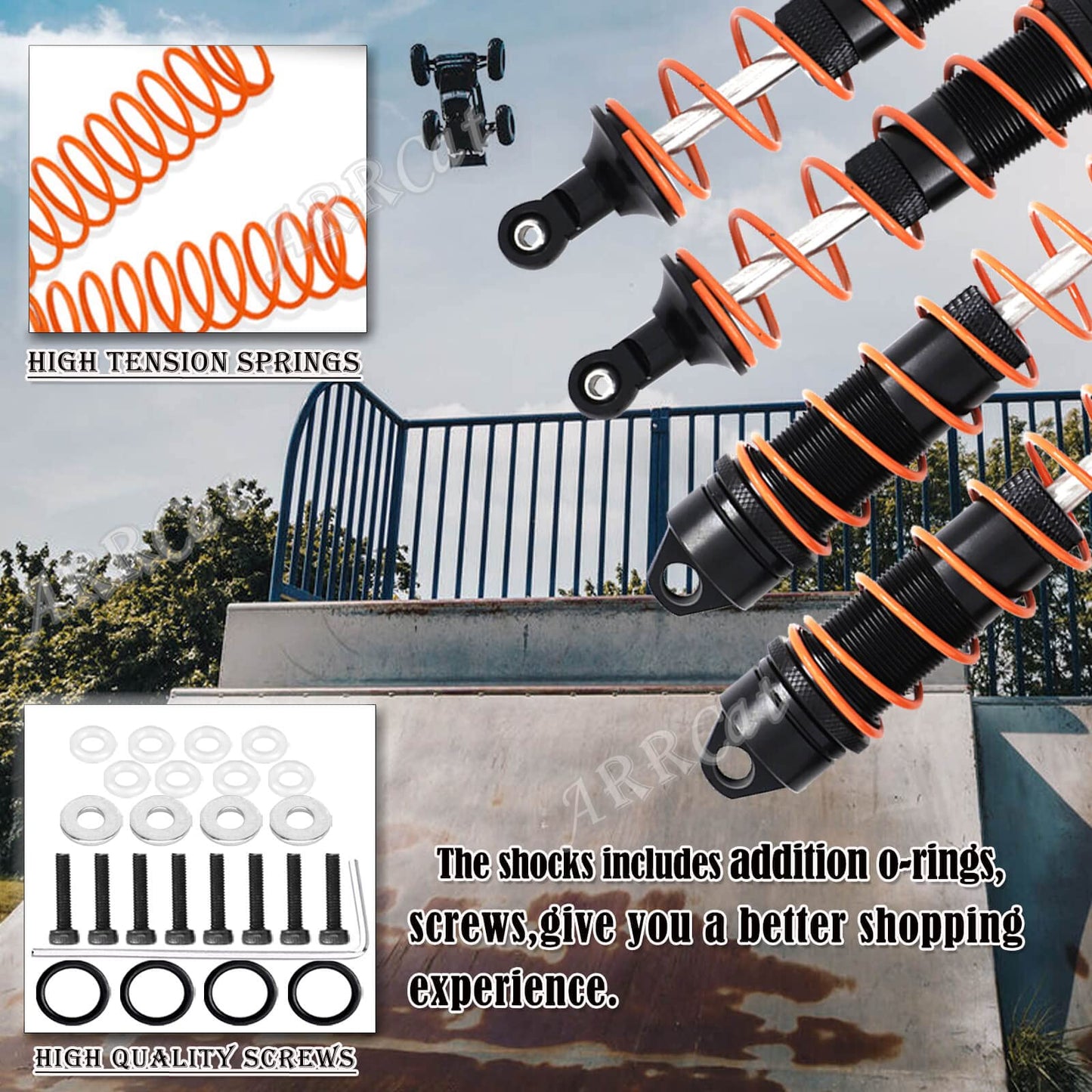4PCS Alloy RC Shocks Dampers Upgrades Part for Arrma 1/8 Outcast 6S BLX Kraton Notorious 6S BLX,ARRCat 4PCS BIG BORE Front Rear