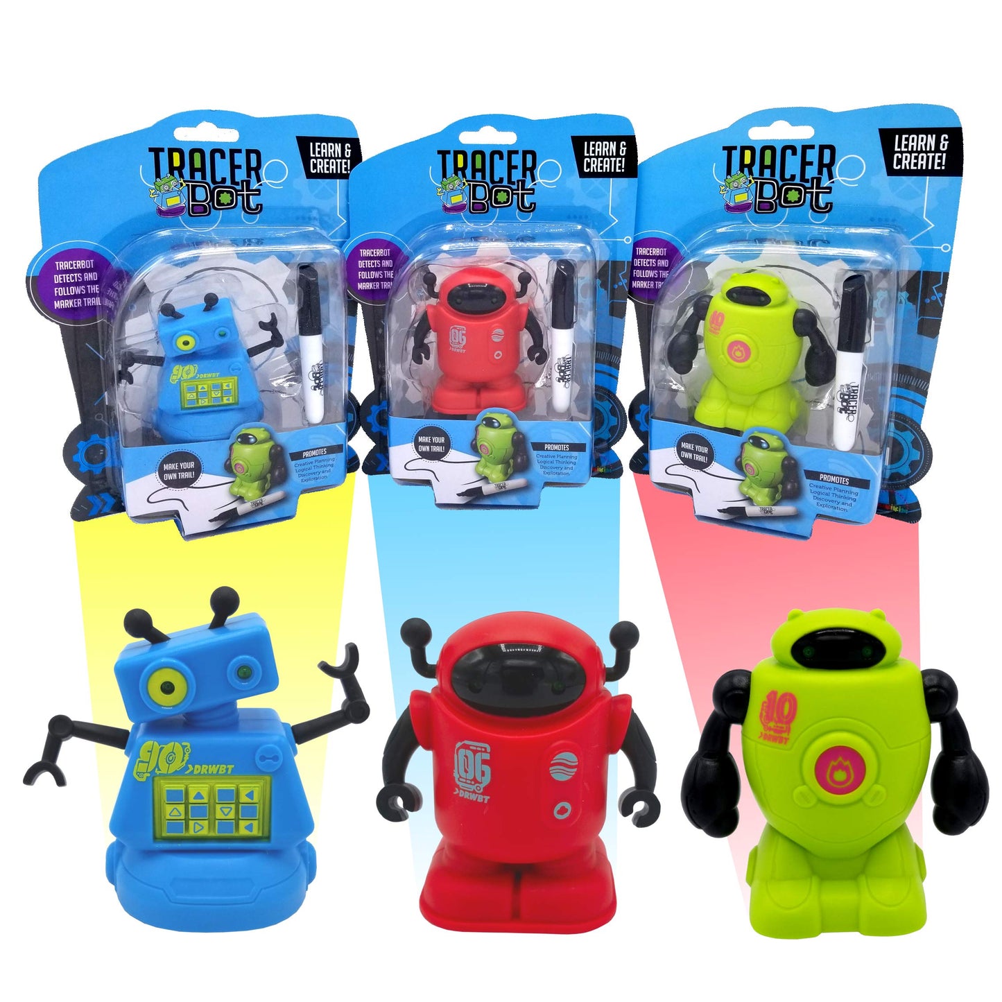 Mukikim Tracerbot - Green – Mini Inductive Robot That Follows The Black Line You Draw. Fun, Educational, And Interactive Stem Toy With Limitless Ways To Play! Promotes Logic And Creativity Training