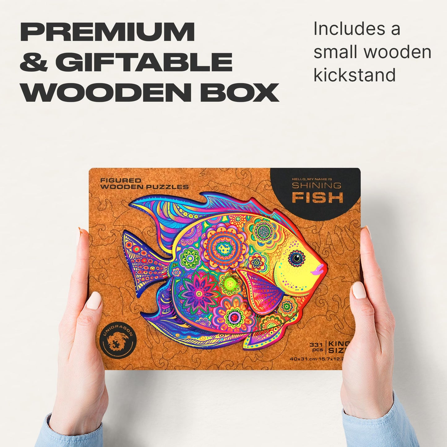 Unidragon Wooden Puzzles For Adults Unique Jigsaw Puzzles - King Size Shining Fish 15.7' ?12.2 331 Pcs Deko With Cut 0.03 Mm Wood Accuracy Animal