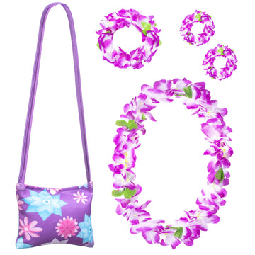 Princess Costume Dress For Girls Birthday Halloween Party Dress Up With Bag,Leis Necklace Headband Accessories