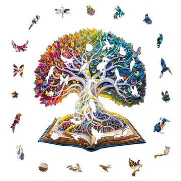 Jigfoxy Wooden Puzzle for mature-themeds Tree in The Book Jigsaw Puzzles for mature-themed Unique Animal Shape Wood Cut Puzzles Christmas Thanksgiving Gifts for Friends Family (L-13.4 * 12.2in-280pcs)