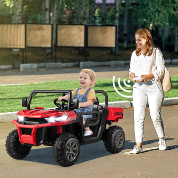 Costzon 24V Ride On Car, 2-Seater Electric Dump Truck W/Remote Control, Dump Bed & Shovel, 4 Spring Suspensions, Kids Utv W/Dual Rpm20000 Motors, Music, Wireless Design, Electric Car For Kids (Red)