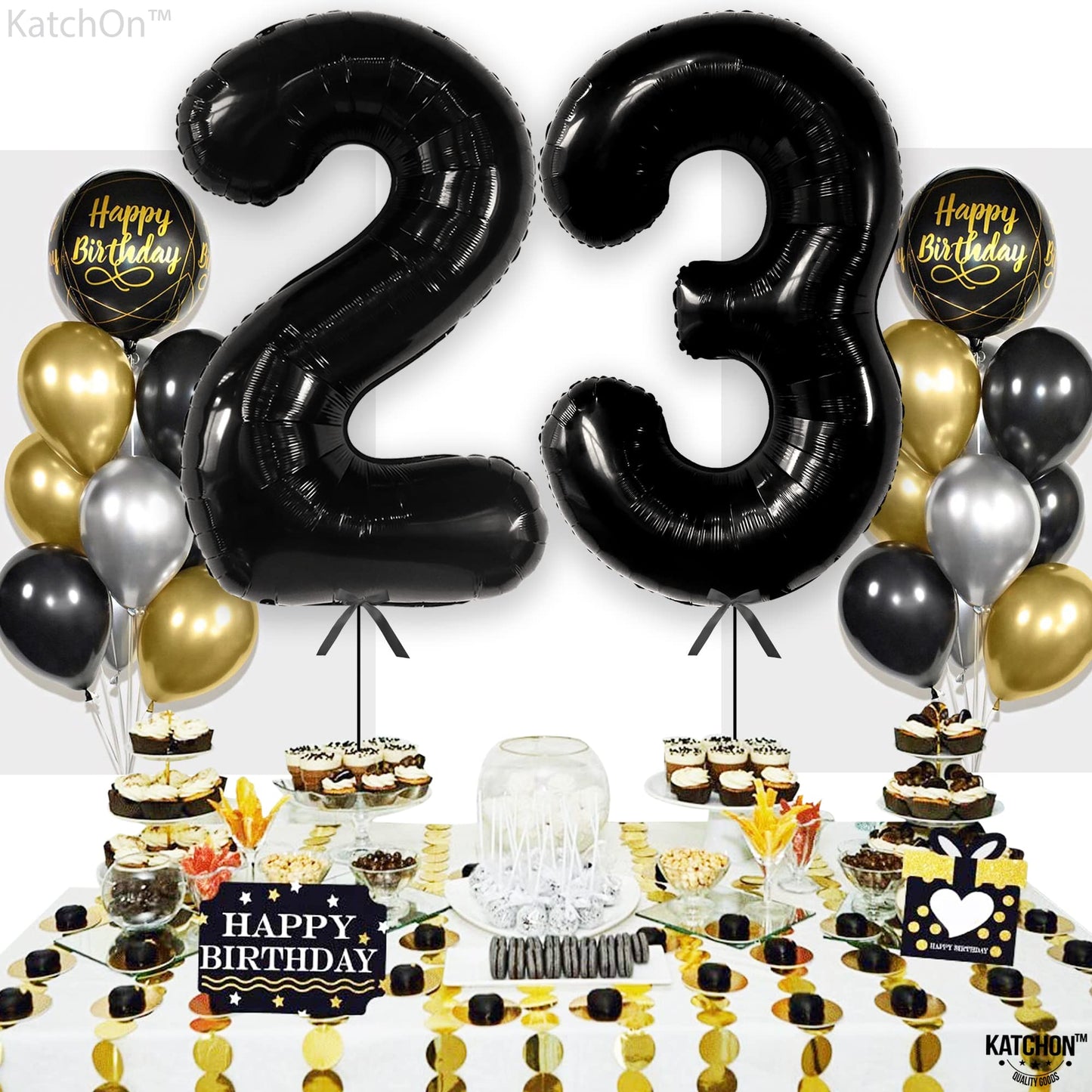 Katchon Black 40 Inch 23 Balloon - Birthday & Anniversary Decorations For Women & Men - Reusable, Self Sealing, Foil, Number Balloon