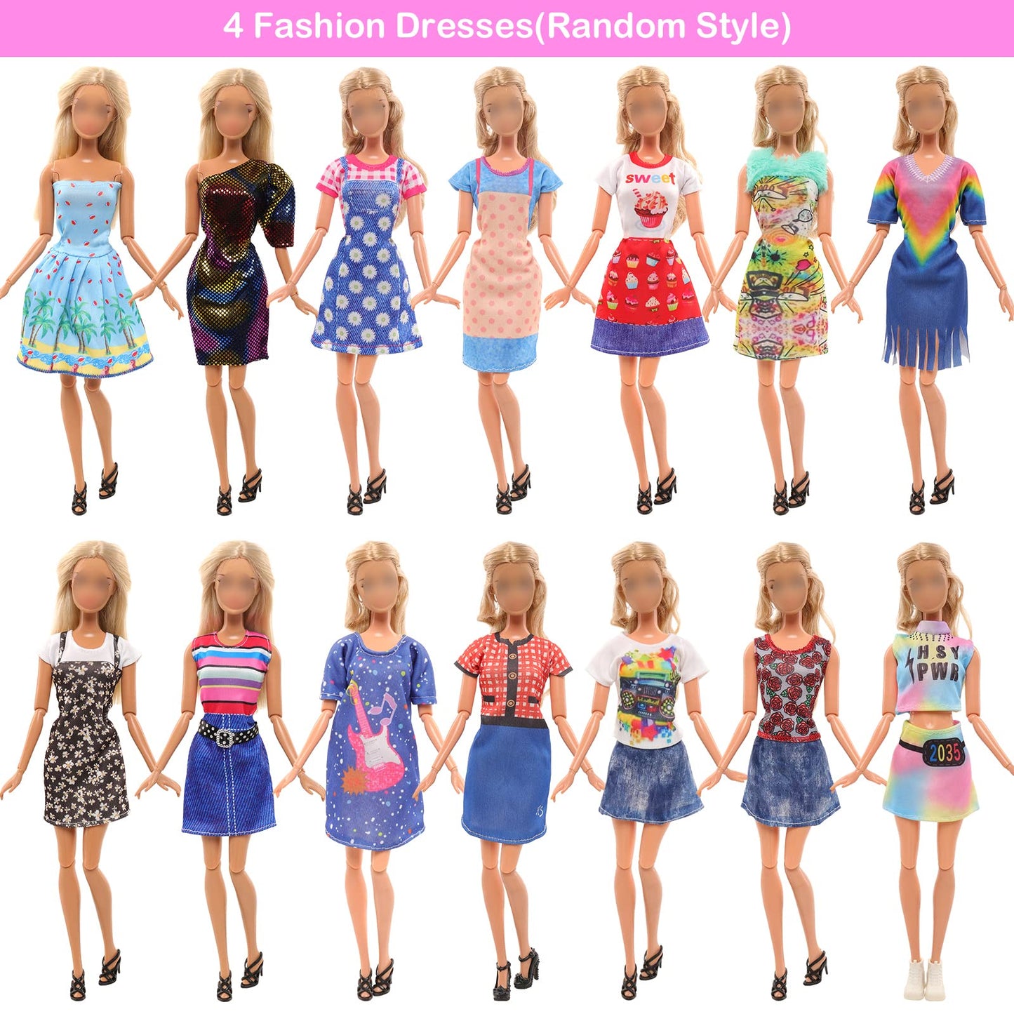 Barwa 18 Pack Doll Clothes And Accessories Including 4 Fashion Dresses 4 Sets Casual Outfits Tops And Trousers, Shorts 10 Bag Crown Necklace For 11.5 Inch Girl Dolls…