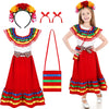 Funnysoft 6 Pcs Mexican Dress for Girls Traditional Cinco De Mayo Dress with Flower Headpiece Fiesta Dress Costume(for 4 Years)
