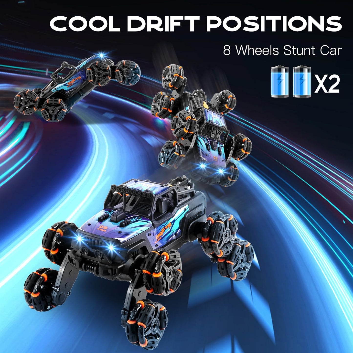 Urzoo 8 Wheels Hand Controlled Rc Stunt Car Toys, Gesture Sensing Remote Control Cars For Boys Age 6 7 8-12 13 14 Year Old, Birt