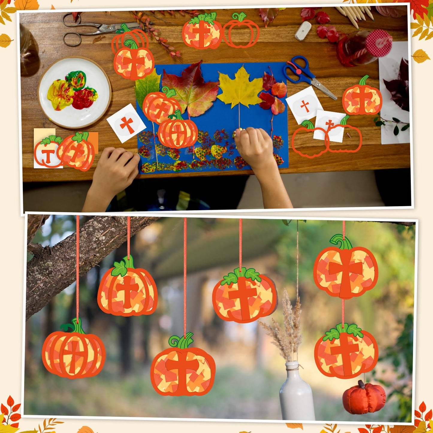 Chiisong 24 Sets Religious Pumpkin Crafts Kit DIY Tissue Paper Sign Crafts for Back to School Fall Harvest Thanksgiving Religiou