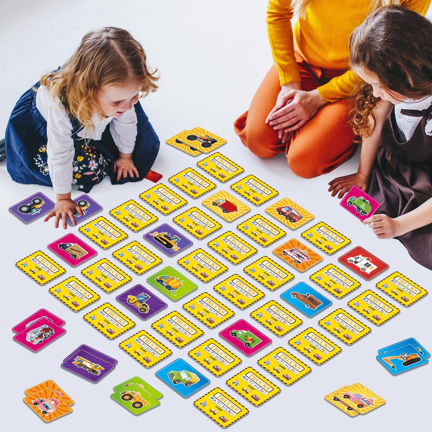 Gisgfim 50 Pairs Memory Matching Game For Kids Trucks Concentration Games For Preschool Educational Ages 4-8 A Fun & Fast Vehicl