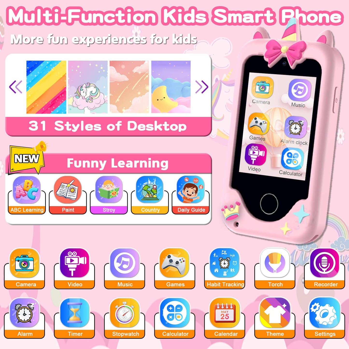 Kids Phone Toys For Girls, 3 4 5 6 7 8 Year Old Boys Girls Christmas Birthday Gifts For Kids, 2.8'' Touchscreen Smartphone Toddl