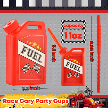 ALINK 12 Pack Race Car Cups with Straws, 11 oz Kids Party Favor Gas Fuel Can Cups, Racing Birthday Party Decorations Supplies fo