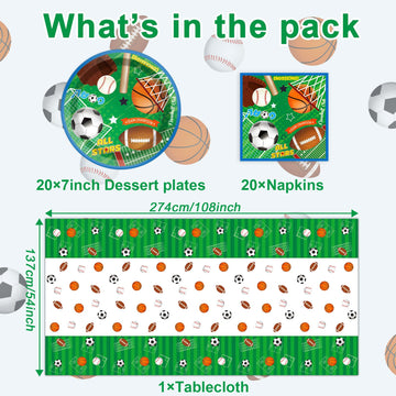 Sports Party Decorations Tableware Set All Star Plates Napkins All Sports Disposable Table Cover Baseball Football Soccer Basketball Dinnerware For Boy Birthday Party Baby Shower Decor Supplies