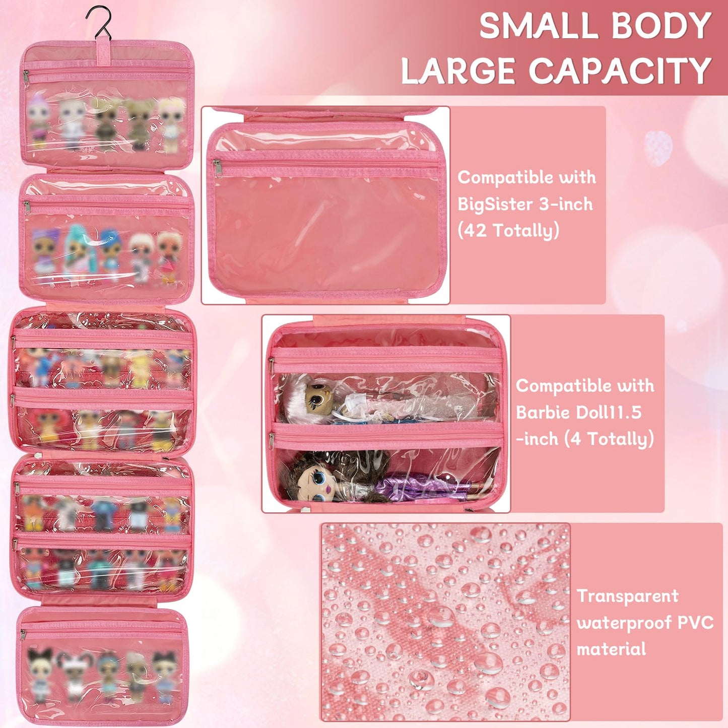 Ouutmee Doll Carrying Case Compatible With Lol Surprise Dolls, Toy Hanging Organizer Storage Bag For Girls With A Hanging Hook A