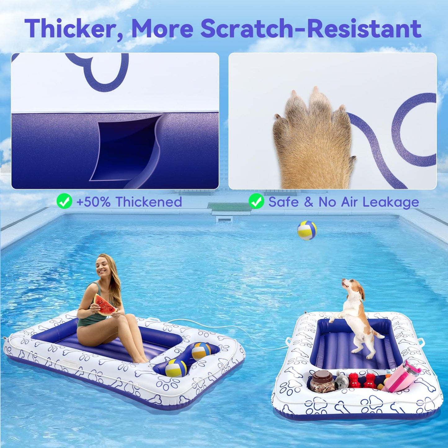 Pawaboo Dog Pool Float, Inflatable Pet Pool Floats For Medium Large Dogs Up To 220 Lbs, Dog Raft And Float For Pool With Dual Ha