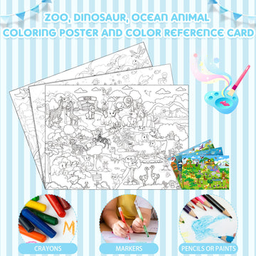 Funrous Set of 3 Jumbo Giant Coloring Poster 45 x 32 Inch Large Table Wall Size Coloring Sheets with Zoo Animal, Ocean Creature,