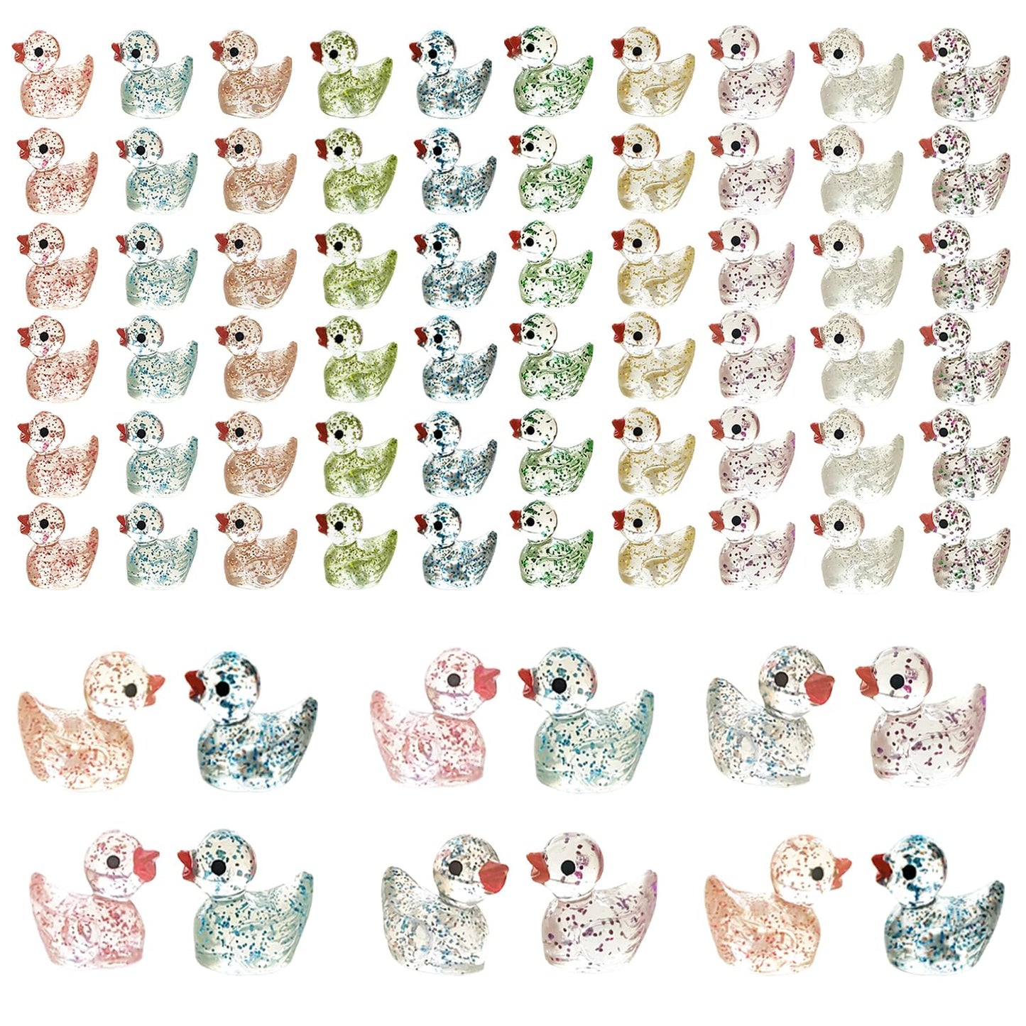 Kuanfine 60 Pcs Tiny Duck Figures Mini Resin Duck Luminous Miniature Ducks Bead for Garden Landscape Aquarium Decoration(Glitter