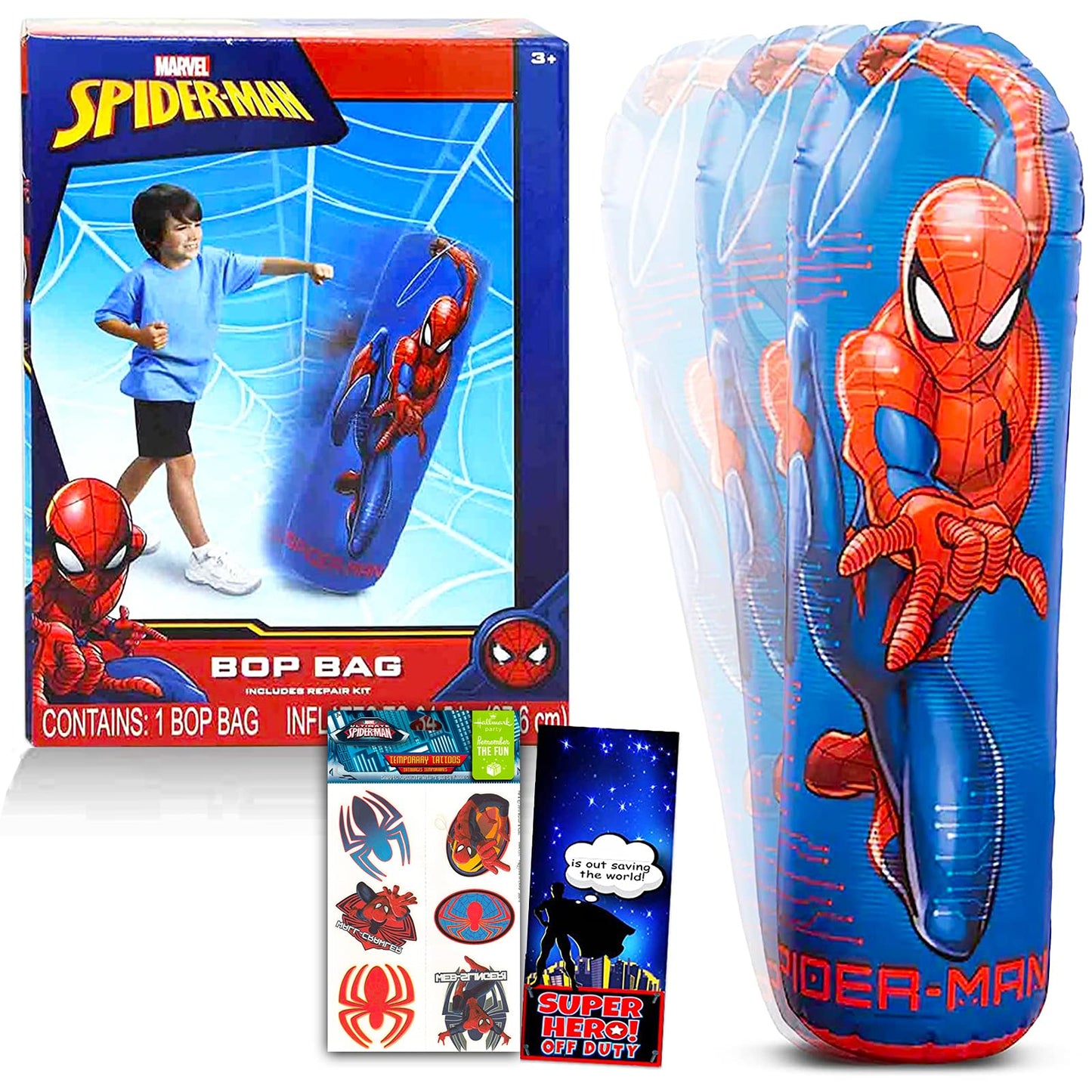 Marvel Spiderman Bop Bag Set - 3 Pc Bundle with Superhero Punching Bag for Kids | Spiderman Bop Bag with Spiderman Stickers and More (Marvel Toys and Games)-New