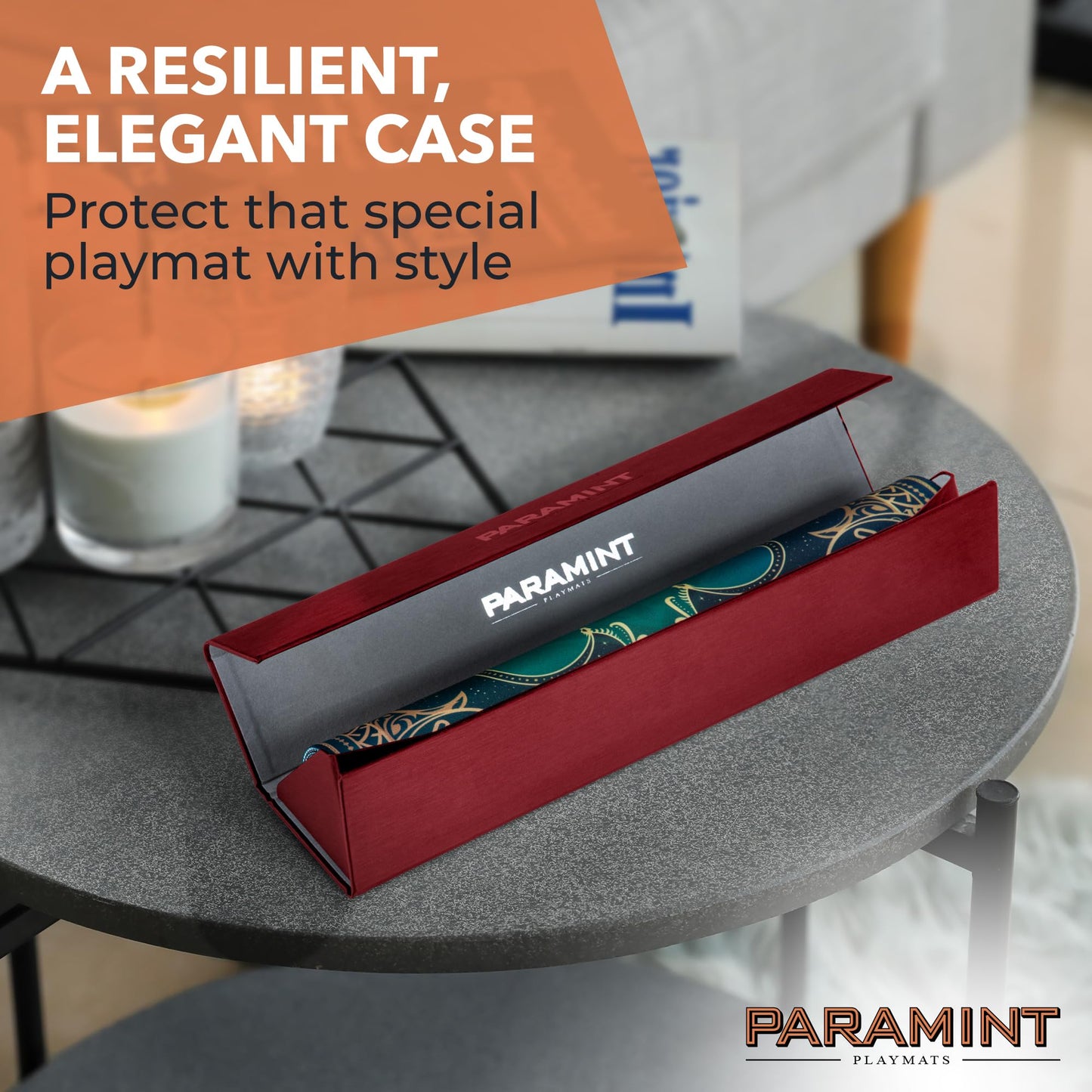 Paramint Matshield Red, Durable Playmat Case - Compatible With Magic The Gathering, Mtg Play Mat Tube - Mtg Accessories - Premium Leatherette With Fabric Interior, Magnet Snap Closure