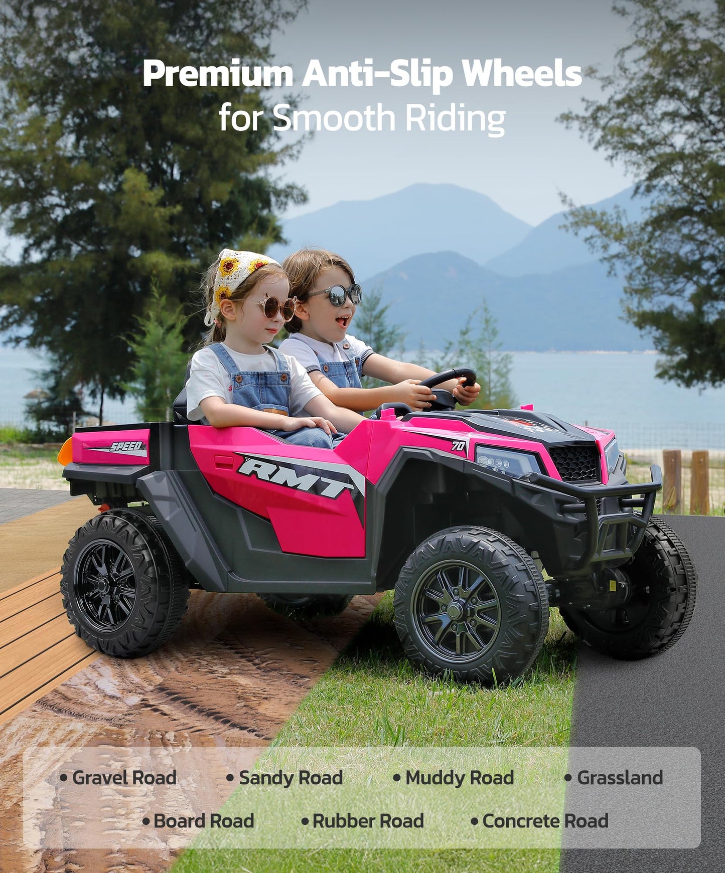 Elemara Ride On Cars 2 Seater W/Sun Shade, Dump Bed And Shovel, Ride On Toy For Big Kids, 12V 10Ah 4Wd Powered Electric Car, Sid